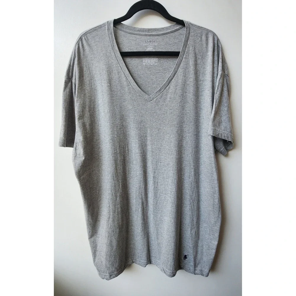 Polo Ralph Lauren Mens XL V-Neck T-Shirt Heather Grey Classic Fit Cotton Tee